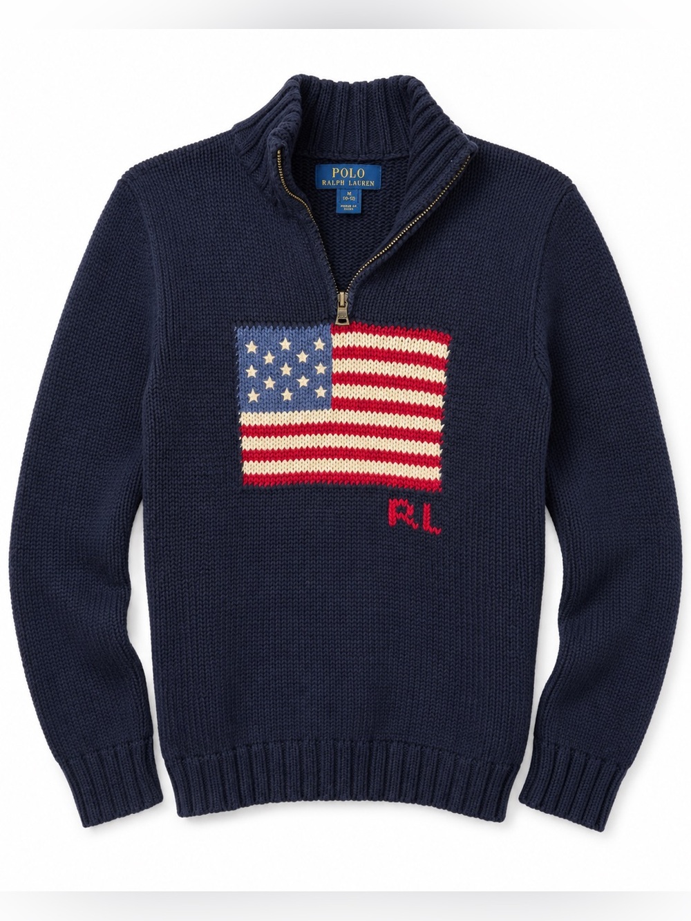 Polo Ralph Lauren Boys Flag Half Zip Cotton Sweater Navy M 10-12